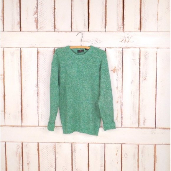 Vintage green white crew neck slouchy pullover sweater - Picture 1 of 4